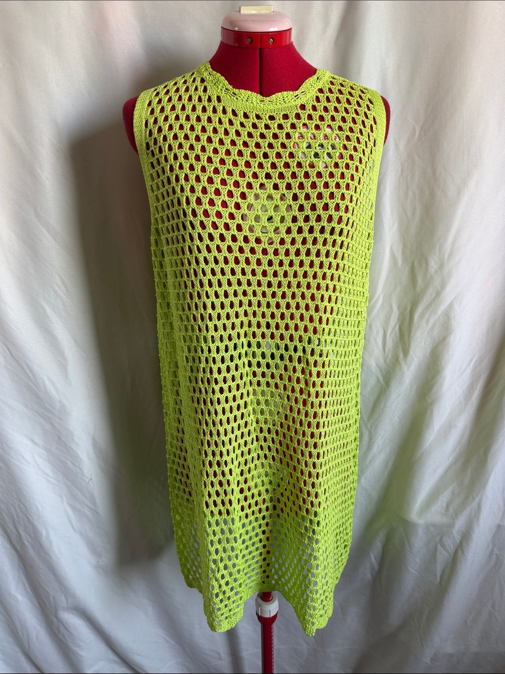 Neon Lime Crochet Swim Coverup Dress - Lightweight Beach Layer